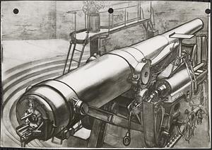 Picture of 12" disappearing gun to be placed in a fixed position on the walls of historic Fortress Monroe