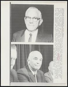 The chief negotiators for the United Steelworkers of America (USW) and 11 major steel companies said 7/27 they were unable to reach a "basis for settlement" of their wage contract dispute. I.W. Abel (top, 1964 filer), USW president, and R. Conrad Cooper (bottom, 1965 filer), chief negotiator for the companies, said in a joint statement they would meet during the weekend in an effort to reach agreement on a new wage contract and avert a threatened strike of 400,000 steelworkers at midnight 7/31.