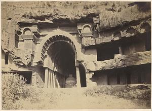 Exterior view of the Buddhist chaitya hall (Cave XII), Bhaja Caves, India