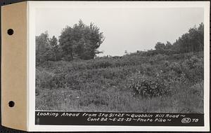 Contract No. 82, Constructing Quabbin Hill Road, Ware, looking ahead from Sta. 91+25, Ware, Mass., Jun. 29, 1939