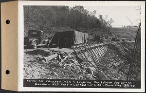 Contract No. 82, Constructing Quabbin Hill Road, Ware, forms for parapet wall, looking back from Sta. 25+75, Ware, Mass., Nov. 6, 1939