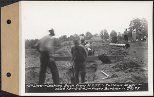 Contract No. 70, WPA Sewer Construction, Rutland, "C" line, looking back from manhole 5C, Rutland Sewer, Rutland, Mass., Sep. 5, 1940