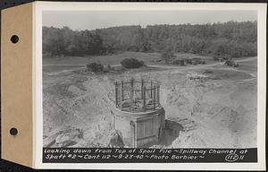 Contract No. 112, Spillway at Shaft 2 of Quabbin Aqueduct, Holden, looking down from top of spoil pile, spillway channel at Shaft 2, Holden, Mass., Sep. 23, 1940