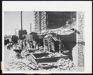 Earthquake Wreckage in Yugoslavia -- This is a view of shattered buildings in a street in Skopje, Yugoslavia, today after the city was hit by an earthquake. This picture is from Tanjug, official Yugoslav news agency.