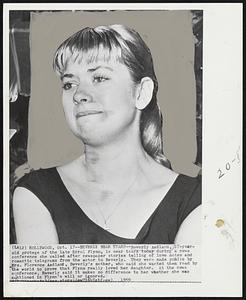 Beverly Near Tears--Beverly Aadland, 17-year-old protege of the late Errol Flynn, is near tears today during a news conference she called after newspaper stories telling of love notes and romantic telegrams from the actor to Beverly. They were made public by Mrs. Florence Aadland, Beverly's mother, who said she wanted them read by the world to prove that Flynn really loved her daughter. At the news conference, Beverly said it makes no difference to her whether she was mentioned in Flynn's will or ignored.