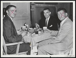 Getting Nourishment before last night's game with the Red Sox were these three Clevelanders, left to right, catcher Dick Brown, pitcher Jim Perry and outfielder Elmer Valo.
