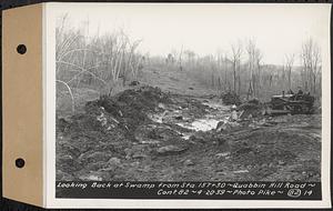 Contract No. 82, Constructing Quabbin Hill Road, Ware, looking back at swamp from Sta. 157+30, Ware, Mass., Apr. 20, 1939