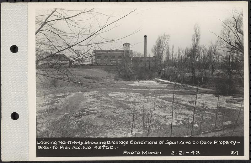 Views of Dane Property, Chestnut Hill Site, Newton Cemetery Site, Boston College Site, looking northerly showing drainage conditions of spoil area on Dane property, Chestnut Hill, Brookline, Mass., Feb. 21, 1942