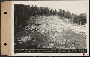 Contract No. 30, Stream Control Works at Main Dam, Swift River Reservoir, Belchertown, Enfield, Ware, progress panorama, excavation at outlet channel, looking northwest, diversion tunnel, Belchertown, Mass., Sep. 11, 1931