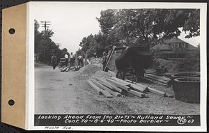 Contract No. 70, WPA Sewer Construction, Rutland, looking ahead from Sta. 21+75, Rutland Sewer, Rutland, Mass., Aug. 6, 1940