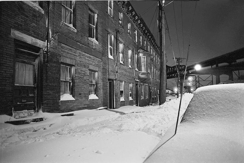 Snowy night lower Broadway