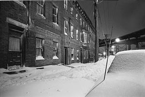 Snowy night lower Broadway