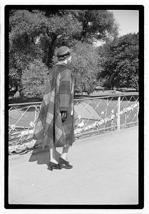 Models posing on Lagoon Bridge, Boston Public Garden