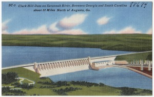 Clark Hill Dam on Savannah River, between Georgia and South Carolina about 22 miles north of Augusta, Ga.