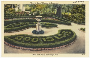 "God is Love" planted in boxwood, Hills and Dales, LaGrange, Ga.
