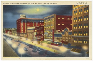 View  of downtown business section, at night, Macon, Georgia