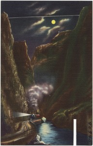 The Royal Gorge and highest bridge in the world by moonlight, Grand Canon of the Arkansas, Colorado.