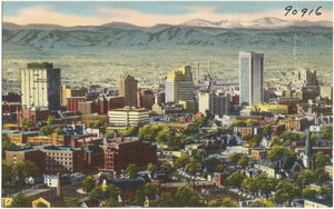 Panorama of mile high Denver, Colorado, metropolis of the Rocky Mountain Empire.