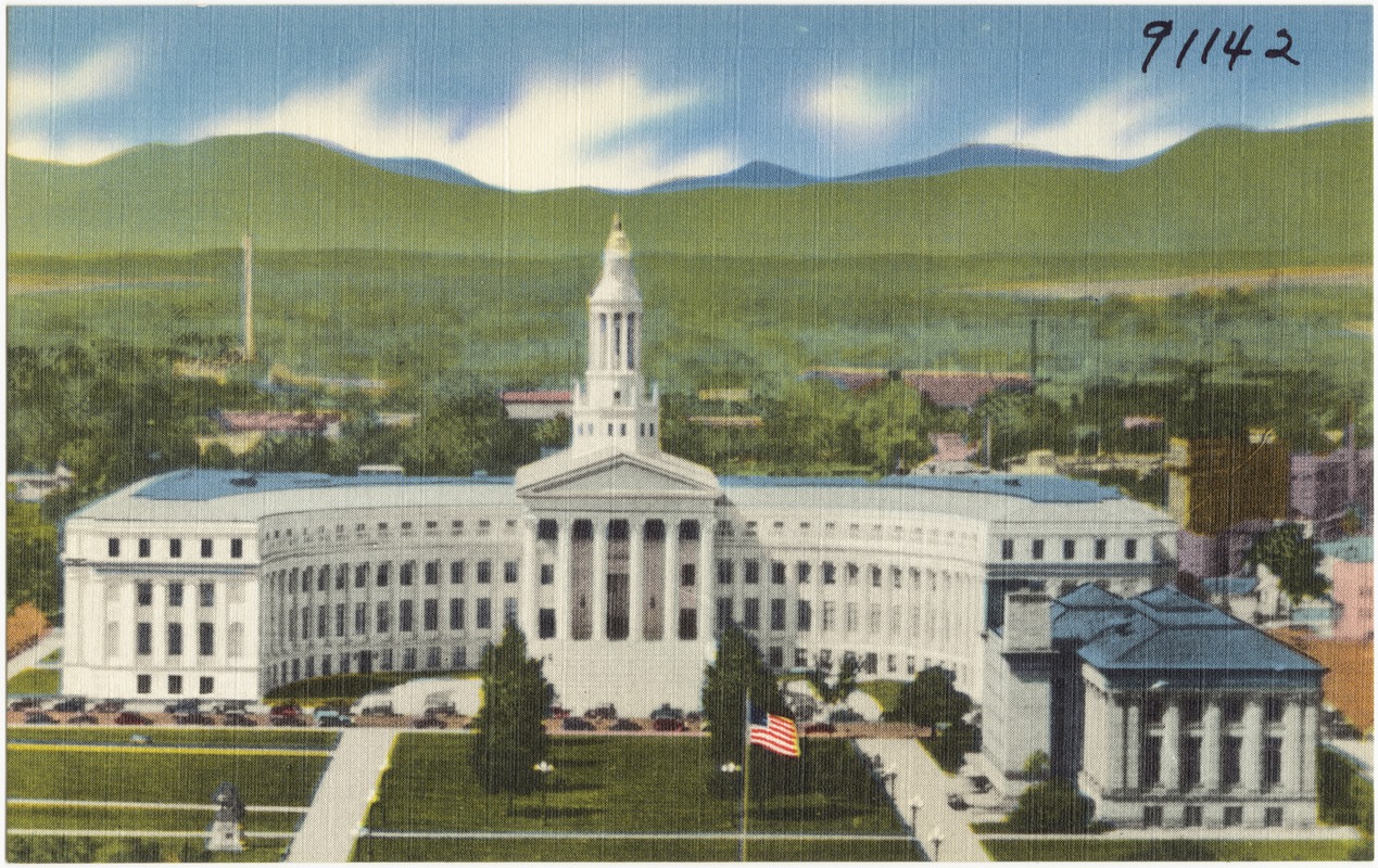 Panorama of the city and county building and portion of the civic center from the capitol dome, Denver, Colorado