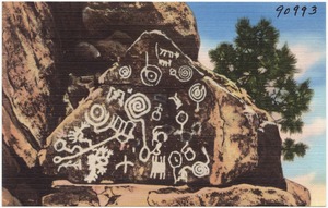 Indian petroglyphs at Manitou Cliff Dwellings, Manitou Springs, Colorado.