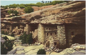 General view of Manitou Cliff Dwellings in Phantom Cliff Canon, Manitou Springs, Colorado.