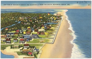Air view of Rehoboth Beach and boardwalk from the south, Rehoboth Beach, Del.