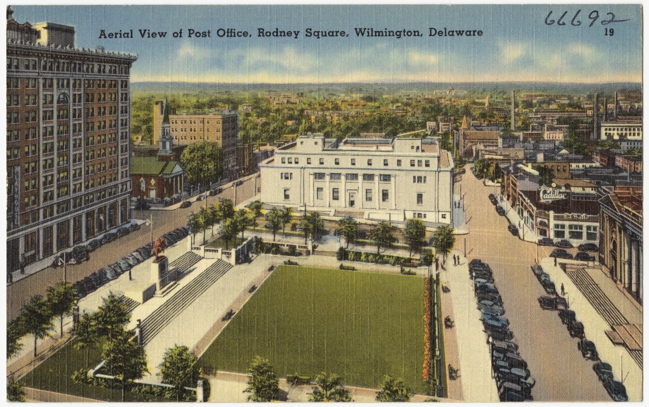 Aerial view of Post Office, Rodney Square, Wilmington, Delaware