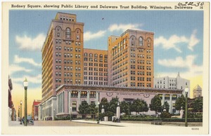 Rodney Square, showing public library and Delaware Trust building, Wilmington, Delaware