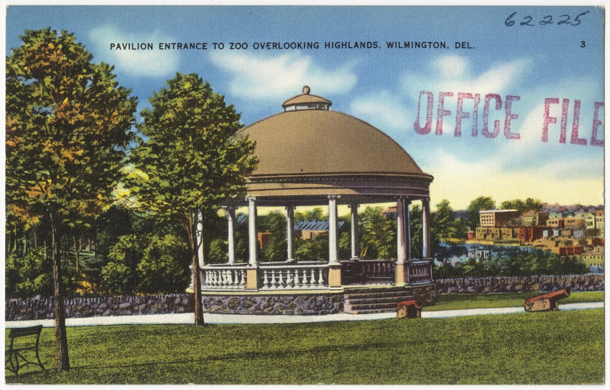 Pavilion entrance to zoo overlooking highlands, Wilmington, Del.