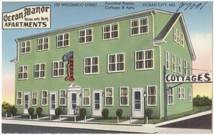 Ocean Manor Apartments, rooms with bath, 107 Wicomico Street, furnished rooms, cottages & apts. ... Ocean City, Md.