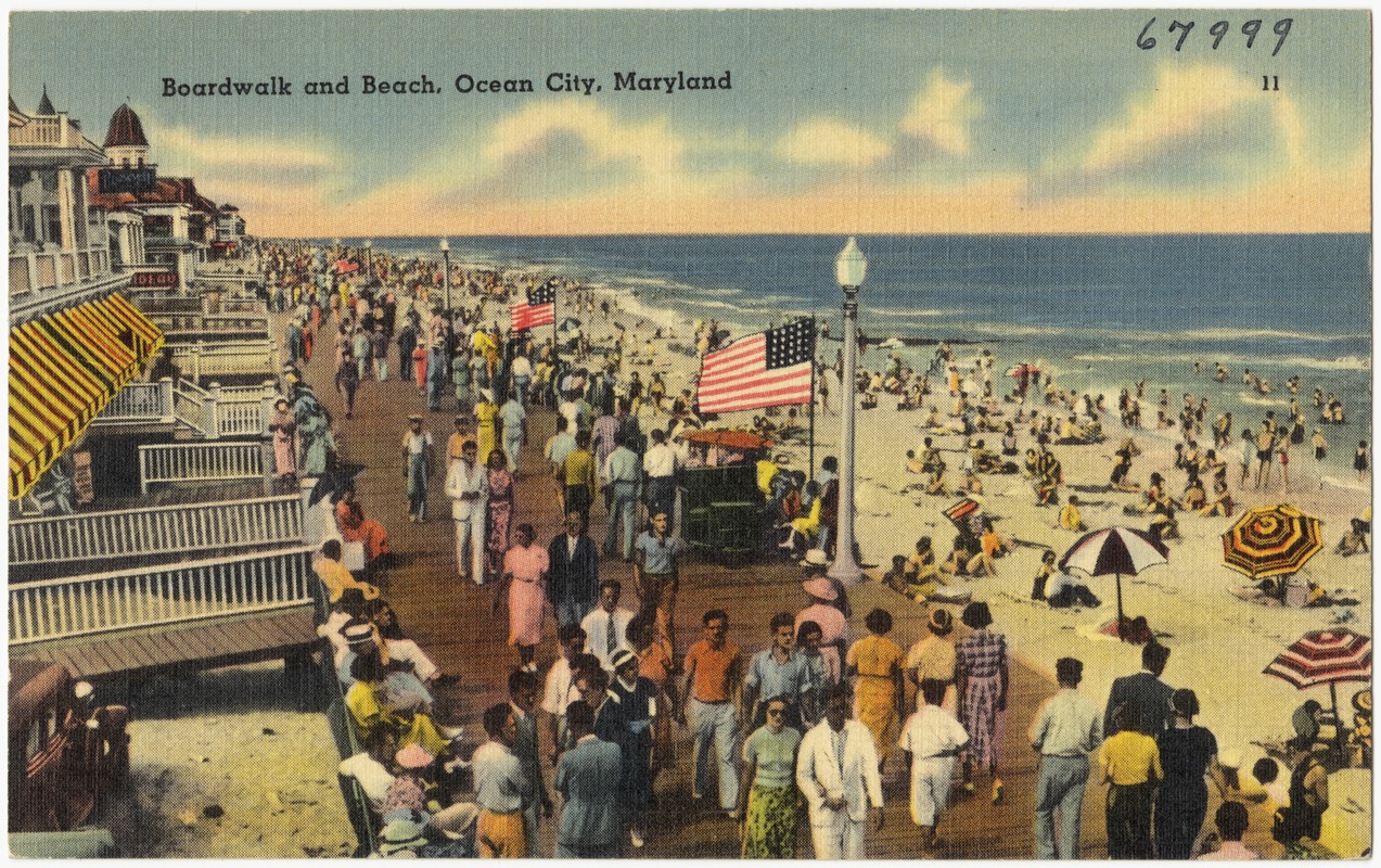 Boardwalk and beach, Ocean City, Maryland