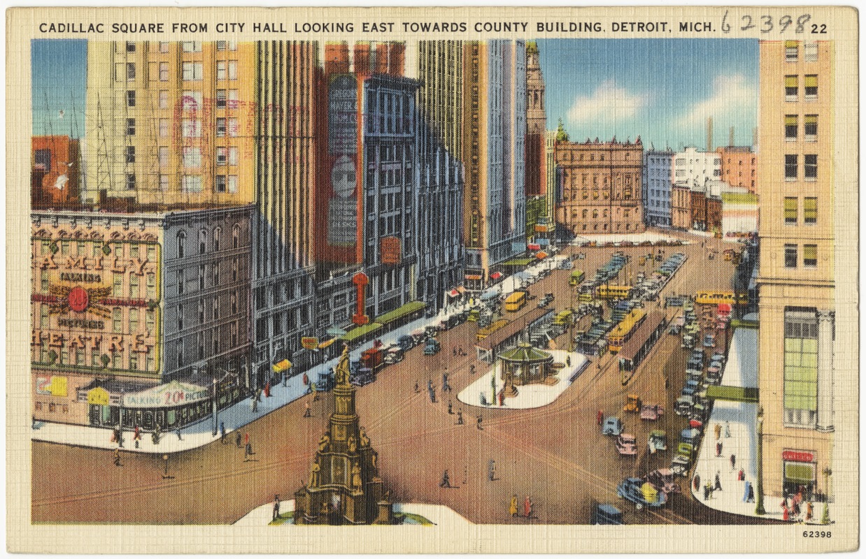 Cadillac Square from City Hall looking east towards county building, Detroit, Mich.