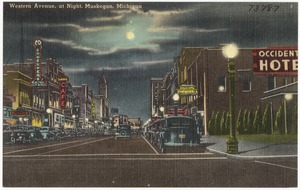 Western Avenue, at night, Muskegon, Michigan