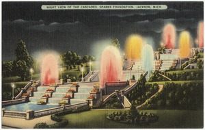 Night view of the Cascades, Sparks Foundation, Jackson, Mich.