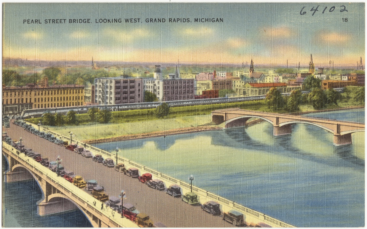 Pearl Street Bridge, looking west, Grand Rapids, Michigan