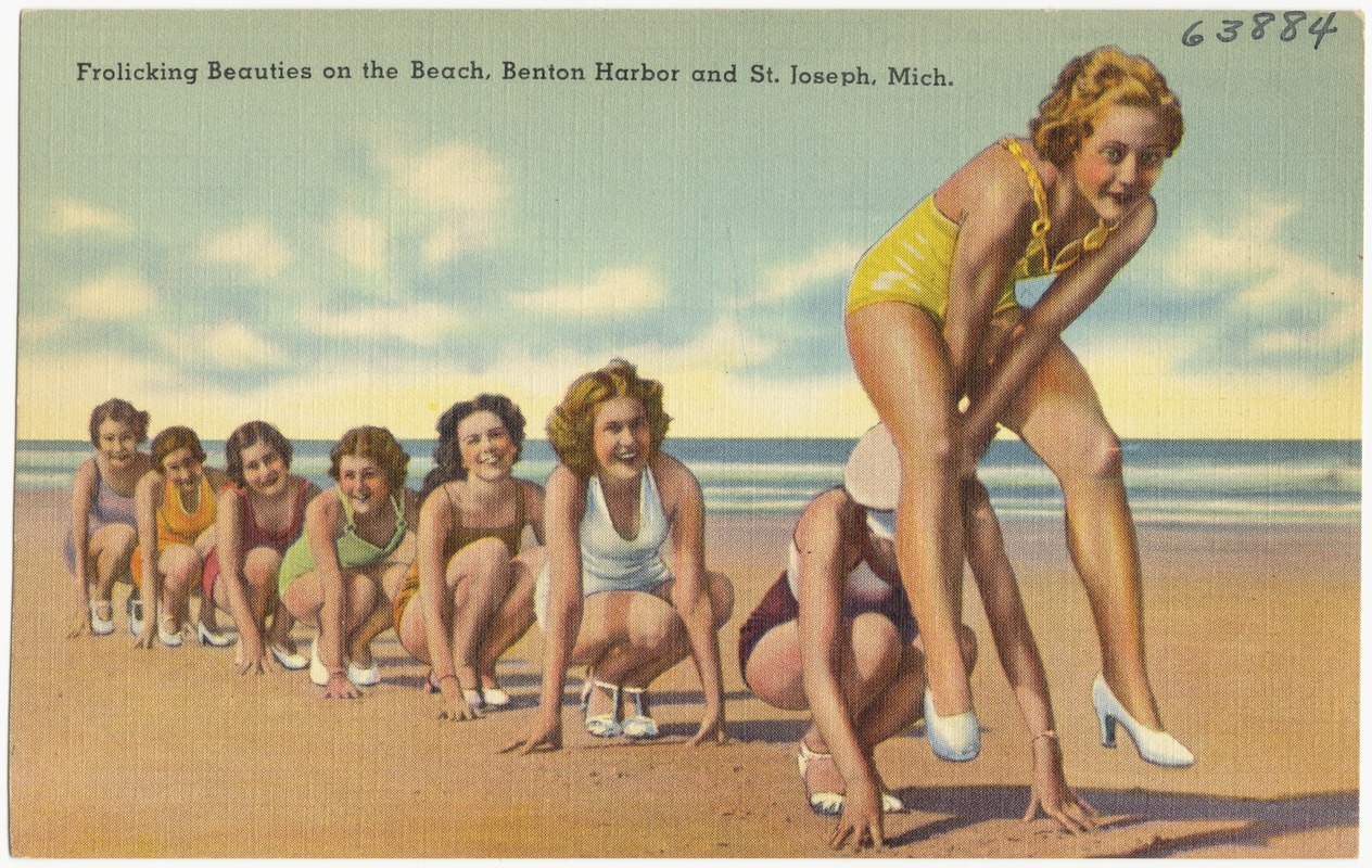Frolicking beauties on the beach, Benton Harbor and St. Joseph, Mich.