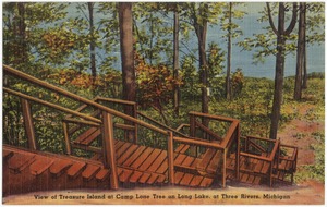 View of Treasure Island at Camp Lone Tree on Long Lake, at Three Rivers, Michigan