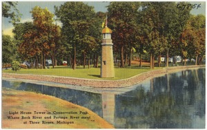 Light House Tower in Conservation Park where Rock River and Portage River meet at Three Rivers, Michigan