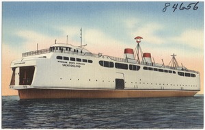"Vacationland", newest and largest car ferry added to Straits of Mackinaw fleet. To improve service between Mackinaw City and St. Ignace, Mich.