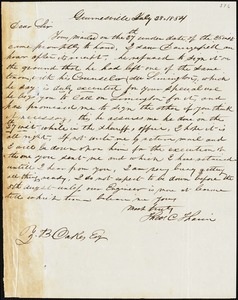 Theodore C. Tharin, Grumesville, S.C., autograph letter signed to Ziba B. Oakes, 28 July 1854