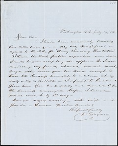 Charles Granger, Washington D.C., autograph letter signed to [Ziba B. Oakes?], 14 July 1854