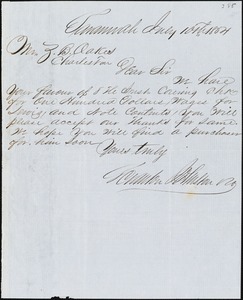 Scranton Johnston & Co., Savannah Ga., manuscript letter signed to Ziba B. Oakes, 10 July 1854