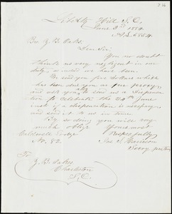 James S. Harrison, Liberty Hill, S.C, autograph letter signed to Ziba B. Oakes, 3 June 1854