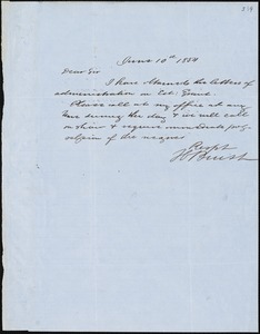 H. Buist, Charleston, S.C.[?], autograph letter signed to [Ziba B. Oakes], 10 June 1854