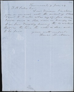 Thomas Limehouse, Summerville, S.C., autograph letter signed to Ziba B. Oakes, 9 June 1854