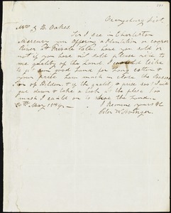 Peter W. Avinger, Orangeburg District, S.C., autograph letter signed to Ziba B. Oakes, 30 May 1854
