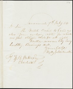 Wylly & Montmollin, Savannah, Ga., manuscript letter signed to Ziba B. Oakes, 7 July 1854