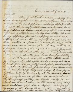 Theodore C. Tharin, Grumesville, S.C., autograph letter signed to Ziba B. Oakes, 20 July 1854