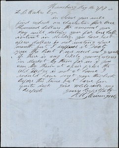 Owings, R.M. & Co., Hamburg, manuscript letter signed to Ziba B. Oakes, 9 May 1857