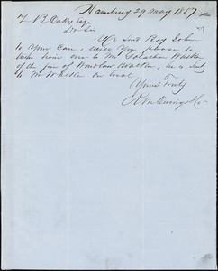 Owings, R.M. & Co., Hamburg, manuscript letter signed to Ziba B. Oakes, 29 May 1857